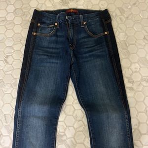 7FAM | Two Toned Raw Hem Skinny Jeans 25
